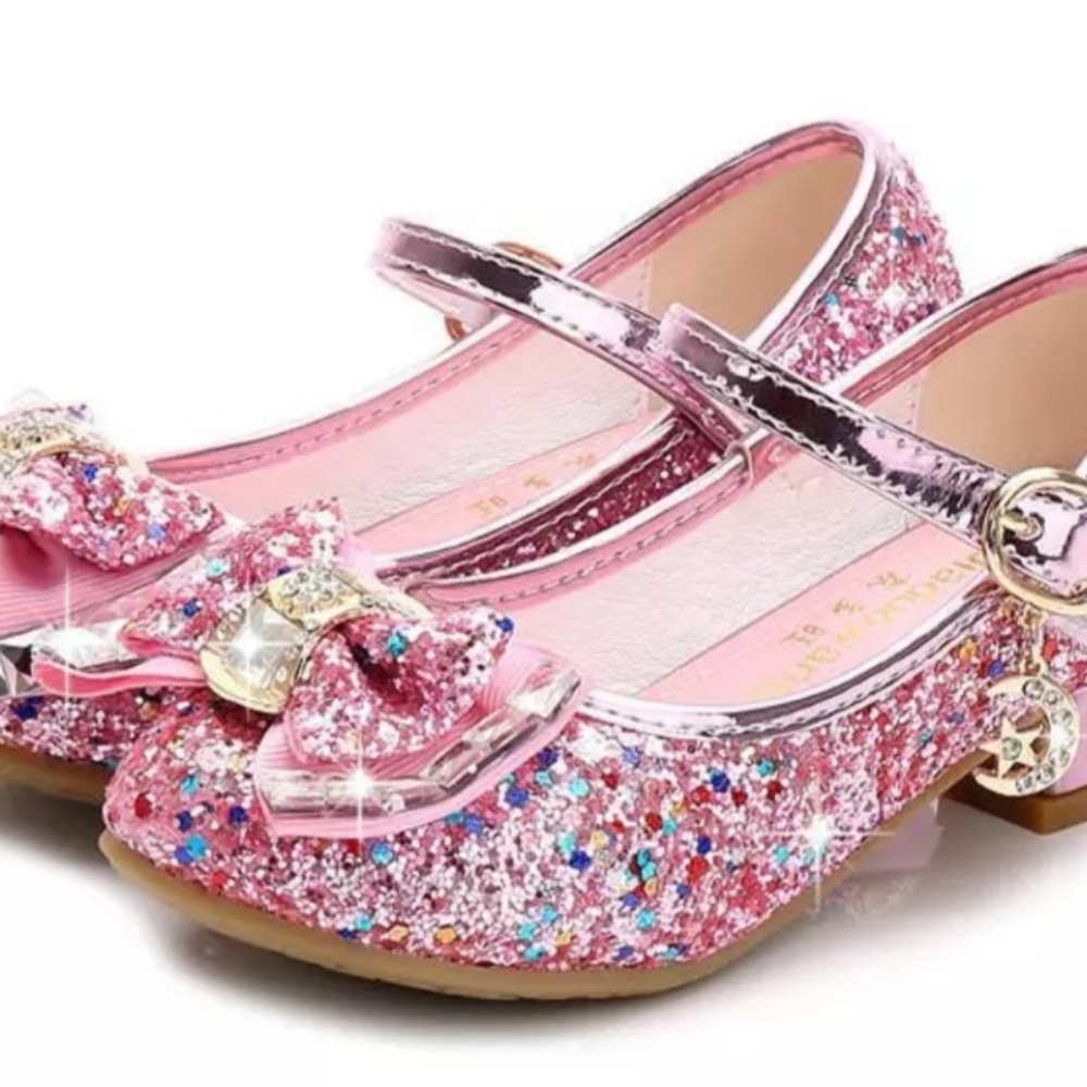 PINK Classic BOW Rhinestone Shoes for Fancy Gigs: Big Kid Size 5 (38)
